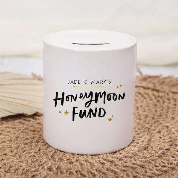 Personalised Honeymoon Fund Money box, Engagement Gift, Wedding Gift, For the Couple, Coin Bank, Honeymoon Saving Jar