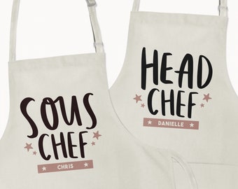 Personalised Apron Set | Head Chef Sous Chef | Matching Apron Gift | Gift For Couple | Wedding Gift | Newlywed Gift | Add Your Name Aprons