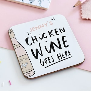 Gepersonaliseerde kip wijn gaat hier onderzetter, cadeau kip wijn, cadeau grappig vriend, cadeau wijnliefhebber, cadeau wijnliefhebber