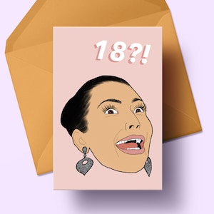 18th Birthday Card | Kim Kardashian Inspired | Kim K Shocked Face | Eighteen | Happy Birthday | Greeting Card | KUWTK | Kardashians | Bday