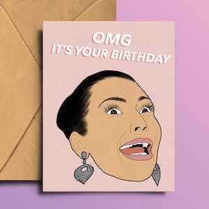 Biglietto di compleanno divertente / Kim Kardashian Inspired / Kim K Shocked Face / OMG / Buon compleanno / Biglietto di auguri / KUWTK / Kardashians / Bday