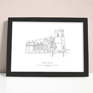 Line Drawing Custom Wedding Church or Venue Illustration Print | Wedding Gift | Anniversary Gift  | Illustrated | Present | Bride and Groom