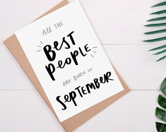 Cute September Birthday Card, All The Best People Are Born In September, Funny September Birthday Card, Cute Birthday Card for Friend