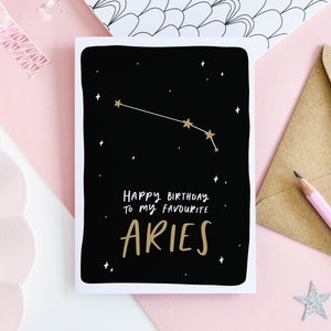Cartão de aniversário de Áries, feliz aniversário para meu Áries favorito, aniversário de março, cartão de aniversário de abril, cartão de signo, zodíaco, cartão de constelação