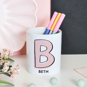 Personalised Pink Initial Pen Pot, Desk Organiser, Stocking Filler, Secret Santa For Her, Gift for Daughter, Gift for Niece, Gift For Friend