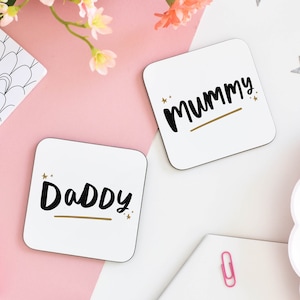 New Parent Coaster Set, Mama & Papa gift, Mummy and Daddy Gift, Set of Two Coasters, Baby Shower Gift, New Parents Gift, Mum to Be Dad To Be