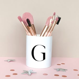 Personalised Initial Make Up Brush Holder | Ceramic Pot | Add Your Initial | Makeup Brush Organiser | Monochrome Decor | Classy Storage