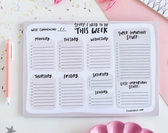 A4 Weekly Planner Desk Pad, Stuff I Need To Do This Week, To Do List, Desk Planner, Weekly Agenda, Notepad, Desk Organiser, Memo Pad