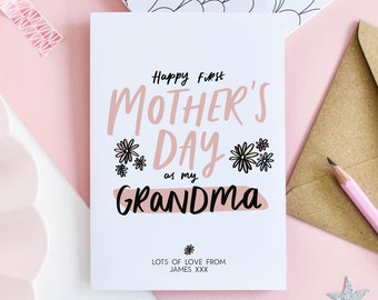 Personalised First Mother's Day As My Grandma Card, Happy 1st Mother's Day Card, To My Grandma Card, Personalised Card for Grandma