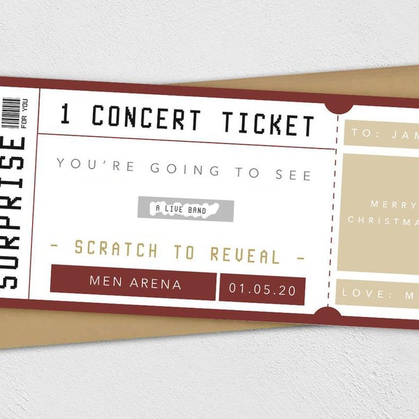 Christmas surprise concert ticket scratch card | Custom ticket | Scratch off concert ticket | surprise reveal card | Xmas Music gift