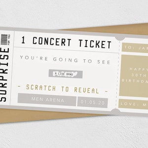 Surprise concert ticket scratch card | Custom gig ticket | Scratch off concert ticket | surprise reveal card | surprise gift | Music gift