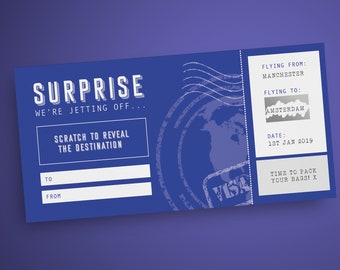 Surprise holiday personalised scratch card | Custom boarding pass | You're going on vacation | scratch off plane ticket | surprise gift