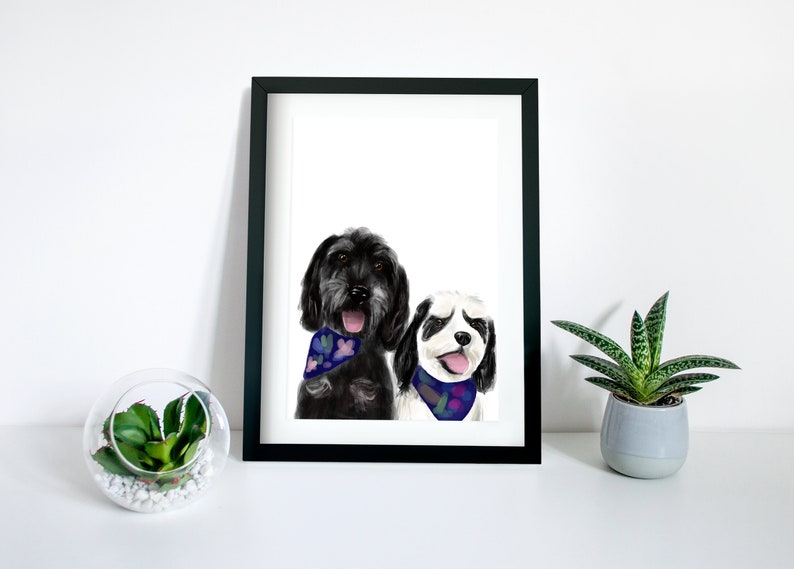 Multiple Pet Portrait Custom Illustration Print Personalised Dog Gift For Owners Cat Gift Customised Drawing Unframed Pets Cats Dogs