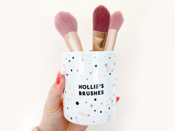 Personalised Make up Brush Holder Ceramic Pot Star Print Make up