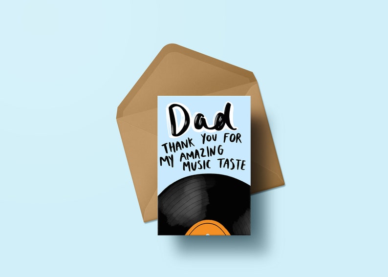 Funny Father's Day Card Greeting Card For Dad Thank you father Record Music Vinyl Family From child on fathers day musical image 1