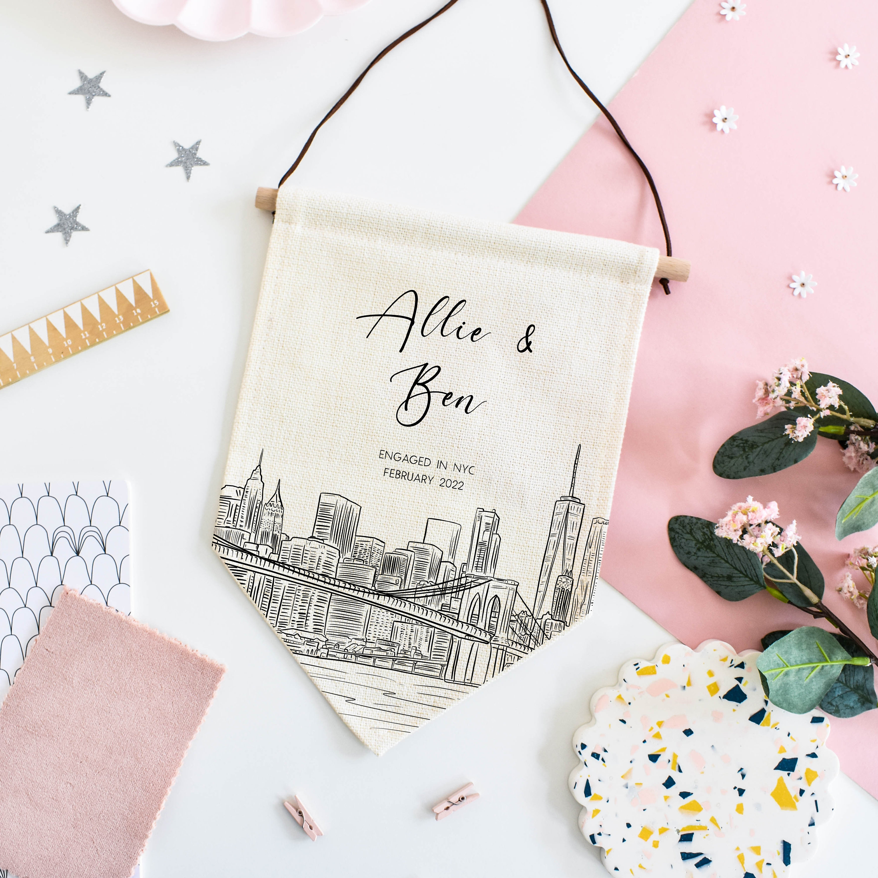 Personalised Engaged in New York Flag Wall Hanging Etsy