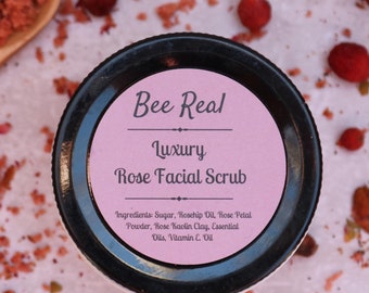 Luxury Rose Facial Scrub - Gentle Exfoliating Sugar Scrub - Gentle Sugar & Oat Scrub for Face