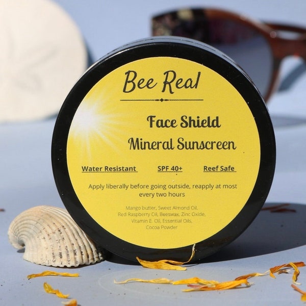 Face Shield Mineral Sunscreen | Natural Zinc Oxide Sun Block | Reef Safe Face Sunscreen | SPF Face Cream