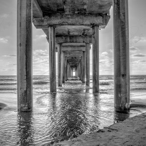 Fine Art Photo Print - Black White Scripps Pier San Diego | Choose Standard Print, Stretched Canvas, Mounted Metal Print or Acrylic Mount