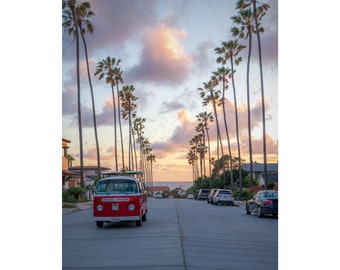 Bird Rock VW Bus Sunset Fine Art Photo Print - Picture | Choose Standard Print, Canvas, Metal or Acrylic | San Diego La Jolla Photography