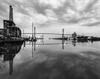 Fine Art Photo Print - Black and White Savannah River Street Picture | Choose Standard Print, Canvas, Metal or Acrylic | Georgia Photography
