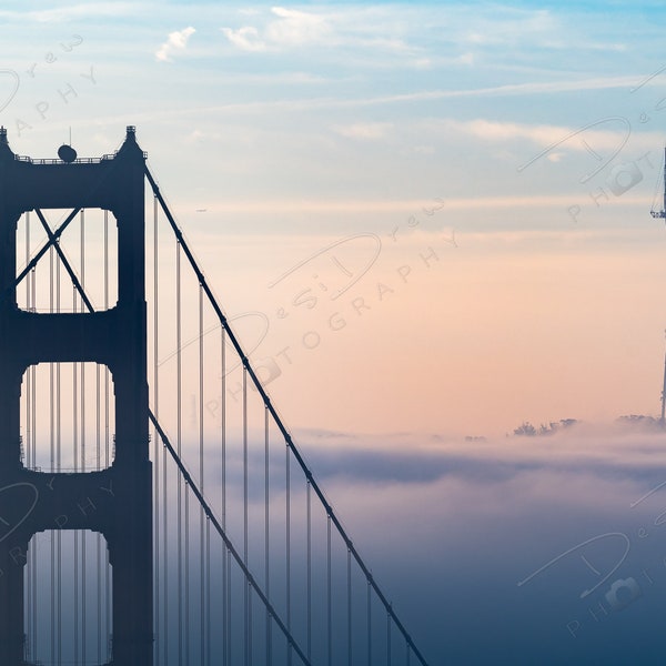 Fine Art Photo Print - Golden Gate Bridge Sunrise | Choose Standard Print, Canvas, Metal or Acrylic | San Francisco California Sutro Tower