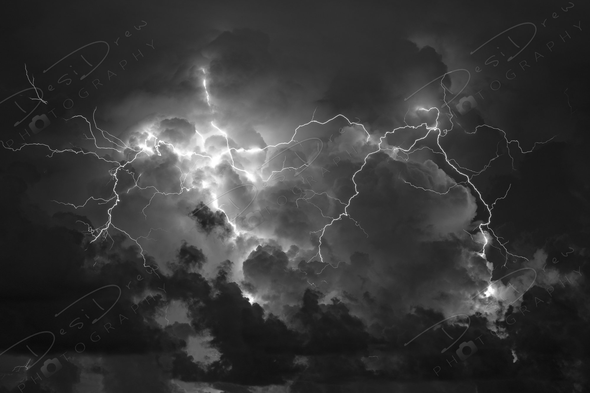 Fine Art Photo Print Black and White Lightning Thunderstorm Etsy