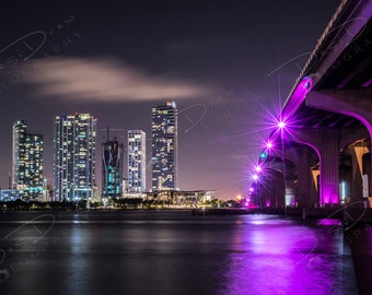 Fine Art Photo Print - Purple Miami Nights Cityscape | Choose Standard Print, Canvas, Metal or Acrylic | Florida Photography Home Decor
