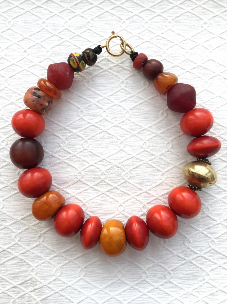 Tibetan Resin Beads Moroccan Amber Gift for Her 46cm Ethnic Mix Bead Necklace African and Tibetan Bead Necklace Ghana Glass Beads