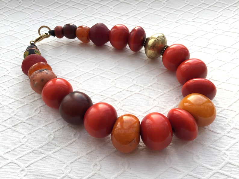 Tibetan Resin Beads Moroccan Amber Gift for Her 46cm Ethnic Mix Bead Necklace African and Tibetan Bead Necklace Ghana Glass Beads