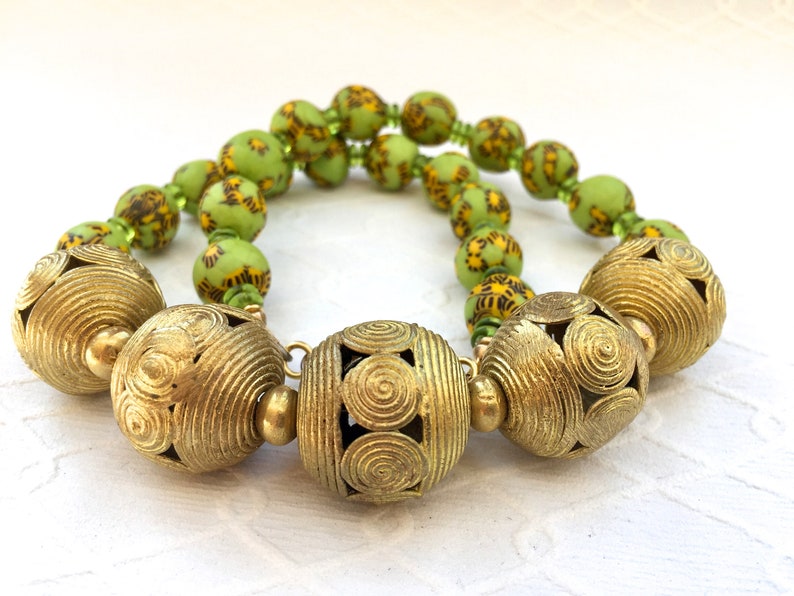 Brass and Krobo Bead Necklace 54 Cm African Beads Recycled Etsy