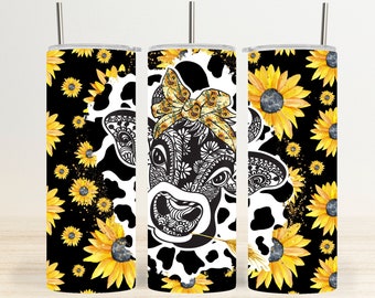 Cow Sunflower - Skinny Tumbler Wrap Design Sublimation Digital Download - PNG - PDF