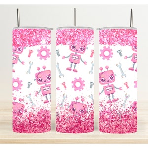 Pink Robot Glitter - Design de download digital de sublimação de copo magro - PNG