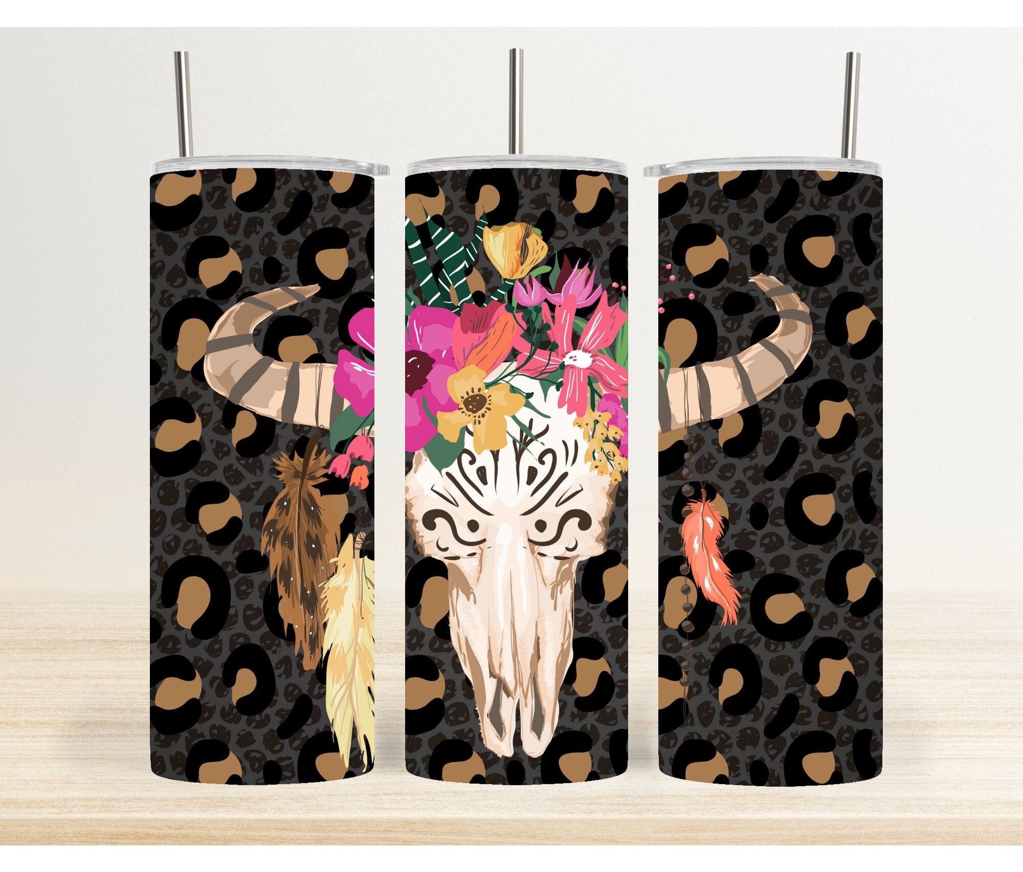 Cow Skull Tumbler Wrap PNG, Western Tumbler Wrap, Leopard Tumbler PNG ...