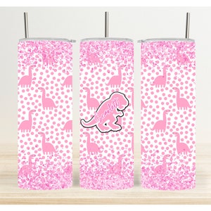 Pink Dinosaur - Add Your Own Name - Skinny Tumbler Sublimation Digital Download Design - PNG - PDF