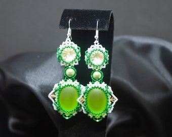 Green Stone Dangle Earrings - Festive Bright Earrings - St. Patrick's Day present for her - Patrick's Day Earrings