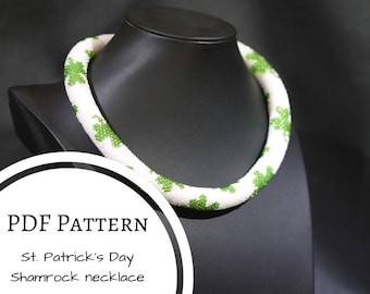 Crochet rope PDF Pattern - Clover Necklace DIY - Shamrock pattern Crocheted necklace - Seed bead necklace
