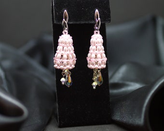 Pink Bellflower Earrings - Flower Dangle Earrings - Shinning Sparkle Drop Earrings - Mother's Gift