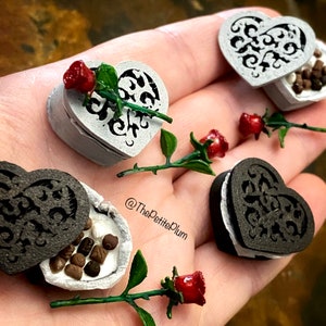 Miniature / heart / box / chocolates / rose / valentines / food / dollhouse / miniature food /  valentine / miniatures / scale