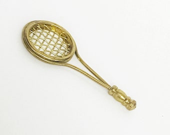 Miniature / brass / tennis  / racket / collectible / miniatures / vintage / antique / dollhouse / furniture / rare