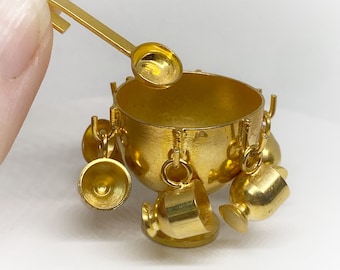 Miniature / brass / punch / bowl / cups / collectible / miniatures / vintage / antique / dollhouse / furniture / rare