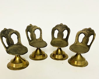 Miniature / solid / brass / ornate / chairs / set of 4 / collectible / miniatures / vintage / antique / dollhouse / furniture / rare