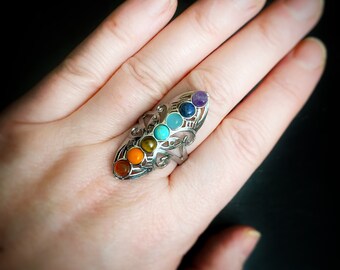 Chakra / silver / ring / tumbled / stone / crystal / mineral / healing / energy / reiki / point / sterling