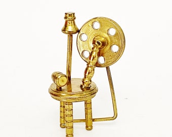 Miniature / brass / spinning / wheel / collectible / miniatures / vintage / antique / dollhouse / furniture / rare