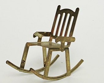 Miniature / brass / rocking / chair / rocker / collectible / miniatures / vintage / antique / dollhouse / furniture