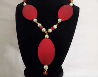 Pretty Necklace Set. Big Red Beads Necklace with matching earrings