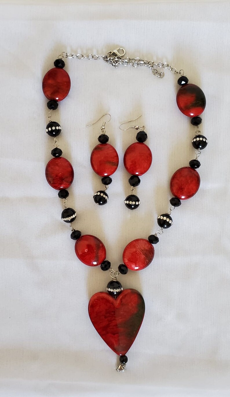 Mother/'s Day Gift Marble Heart pendant Necklace set