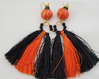 Pumpkin Orange & Black Earrings - Fall themed!