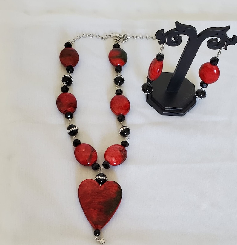 Mother/'s Day Gift Marble Heart pendant Necklace set