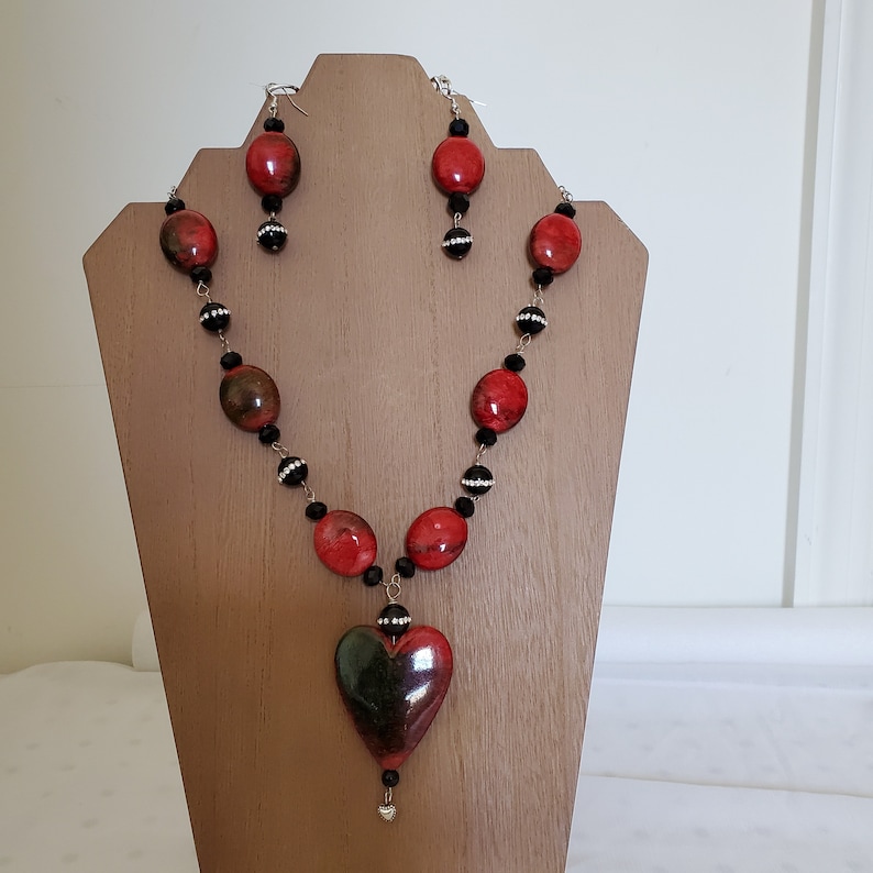 Mother/'s Day Gift Marble Heart pendant Necklace set